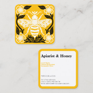Linocut Beekeeper Apiarist Square Business Card