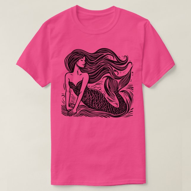 Linocut Mermaid T-Shirt (Design Front)