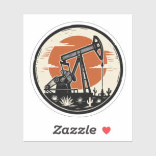 Linocut Oil Pump Jack Texas Sunset Sticker