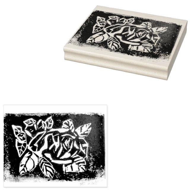 Linocut Rose Rubber Stamp (Stamped)