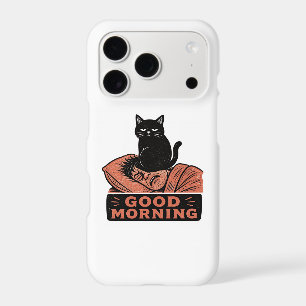 Linocut Sarcastic Black Cat Good Morning Meme
