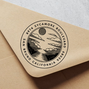 Linocut Style Landscape Return Address Stamp