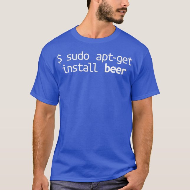 Linu  Sudo AptGet Beer Funny Linu Humour Tee (Front)