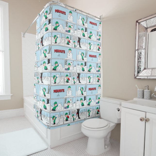 Linus Builds A Snowman Shower Curtain (In Situ)