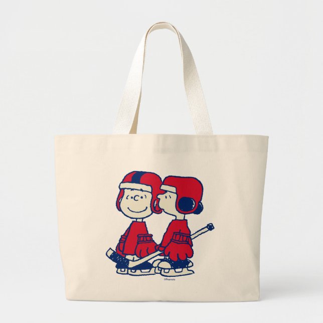 Linus & Lucy Ice Hockey Players Large Tote Bag (Front)