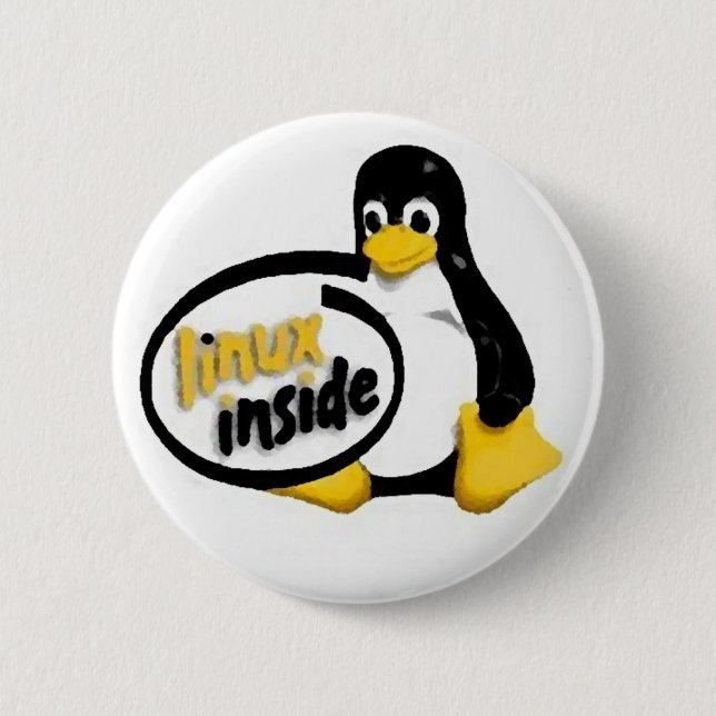 LINUX INSIDE Tux the Linux Penguin Logo 6 Cm Round Badge (Front)