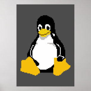 Linux Mascot   Linux Penguin   Tux In Pixel Art Poster