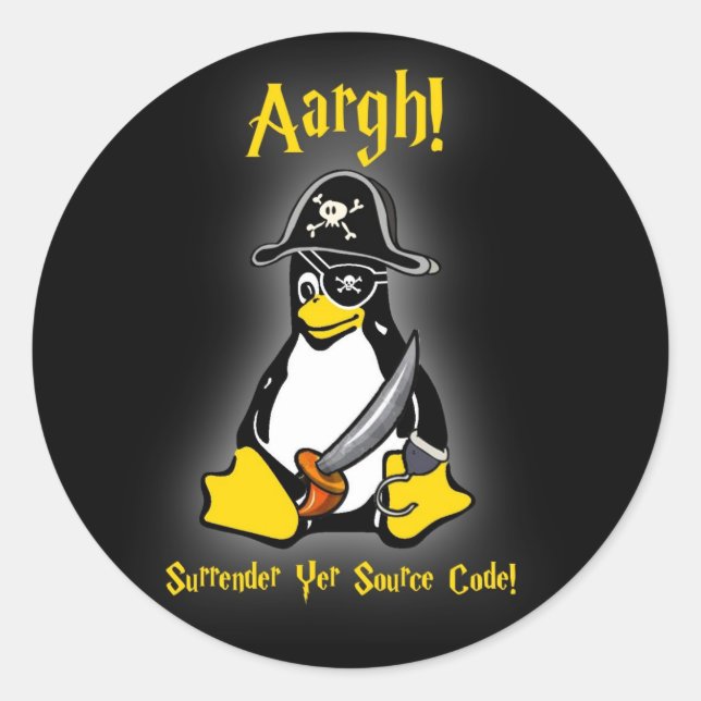 Linux Tux Penguin Pirate Sticker Black Ubuntu, etc (Front)