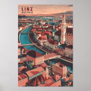 Linz Austria Art Vintage Travel Illustration Poster