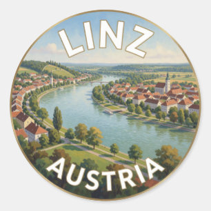 Linz Austria Danube River Landscape Classic Round Sticker