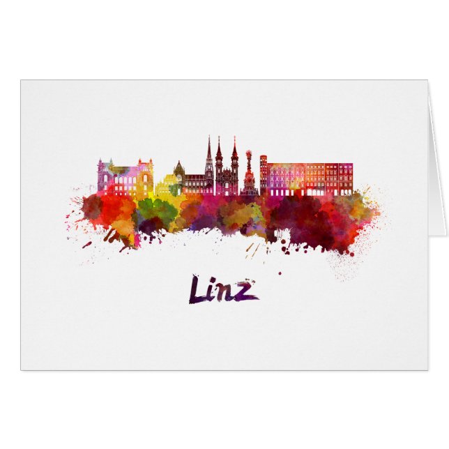 Linz skyline in watercolor (Front Horizontal)