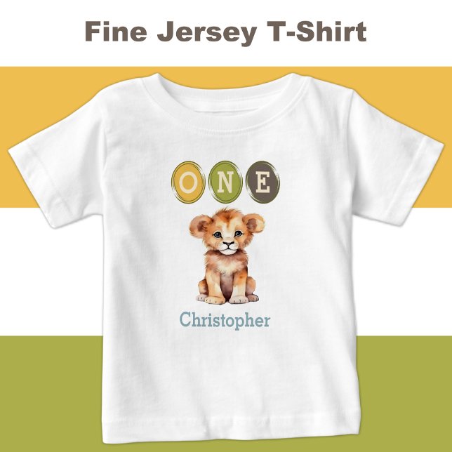 Lion 1st Birthday one with name blue Baby T-Shirt (Creator Uploaded)
