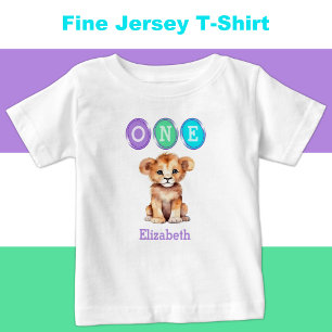 Lion 1st Birthday one with name purple Baby T-Shirt