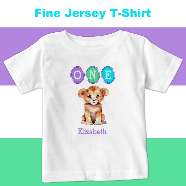 Lion 1st Birthday one with name purple Baby T-Shirt (Creator Uploaded)
