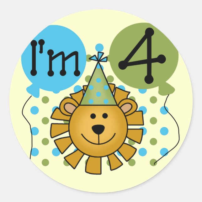Lion 4th Birthday T-shirts and Gifts Classic Round Sticker (Front)