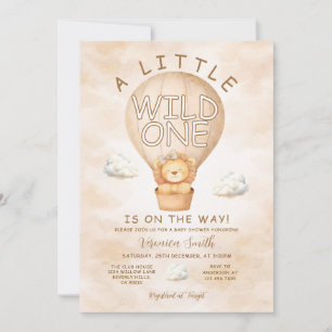 Lion A Little Wild One Hot Air balloon Baby Shower Invitation