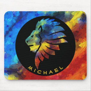 Lion abstract watercolor colourful art king crown  mouse pad