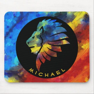 Lion abstract watercolor colourful art king crown mouse pad