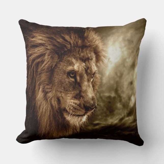 Lion against stormy sky cushion (Front)
