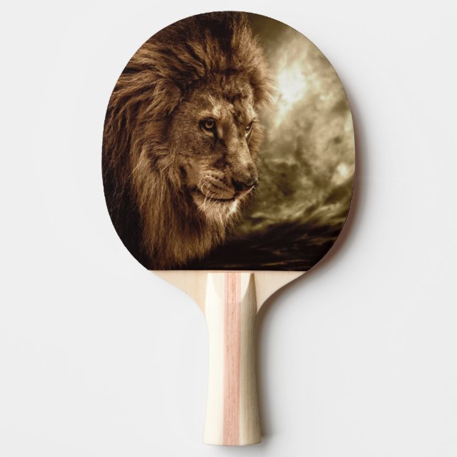 Lion against stormy sky ping pong paddle (Front)