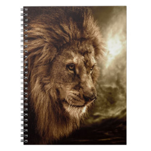 Lion against stormy sky spiral notebook
