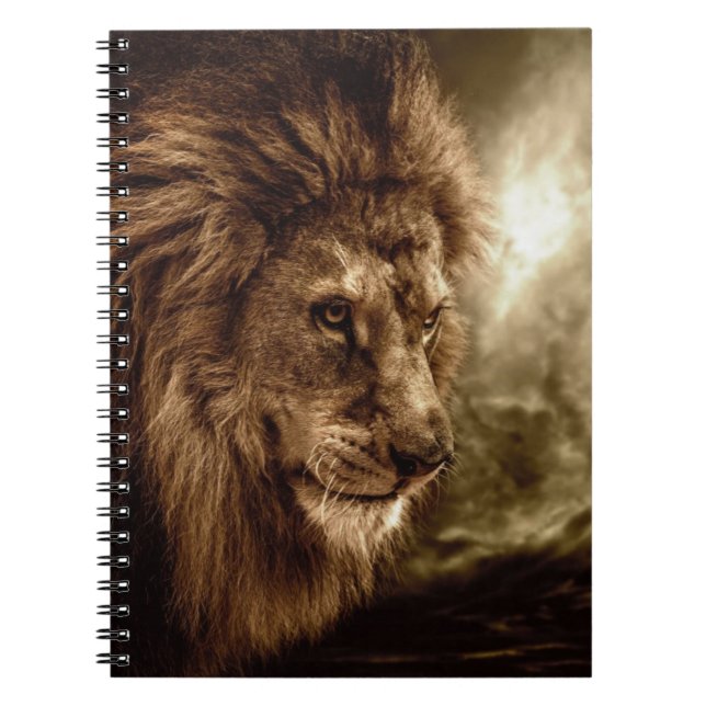 Lion against stormy sky spiral notebook (Front)