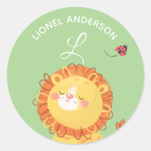 Lion • Alphabet Monogram Cute School Daycare Classic Round Sticker