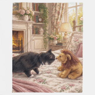 Lion and Cat Fleece Blanket