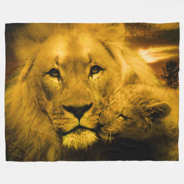 Lion and Cub Custom Fleece Blanket, Large (Front (Horizontal))