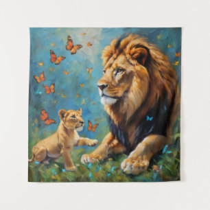 Lion And Cub Tapestry