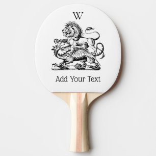 Lion and Dragon Heraldic Crest Emblem Monogram  Ping Pong Paddle
