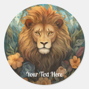 Lion and flowers classic round sticker
