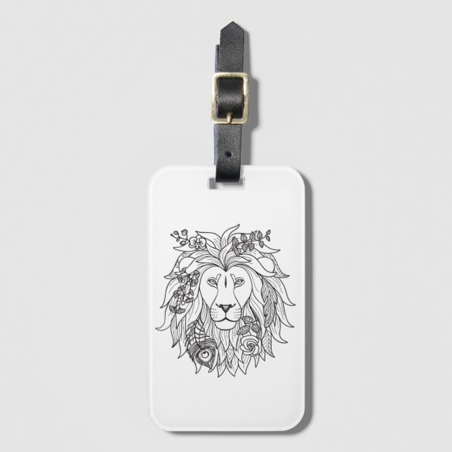 Lion And Flowers Doodle Luggage Tag (Front Vertical)