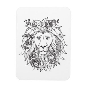 Lion And Flowers Doodle Magnet