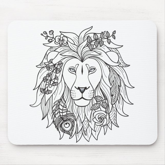 Lion And Flowers Doodle Mouse Pad (Front)