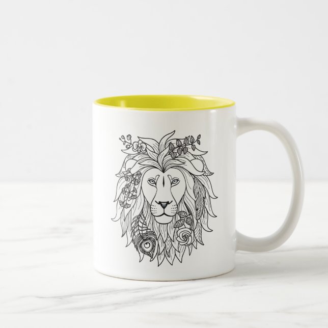 Lion And Flowers Doodle Two-Tone Coffee Mug (Right)