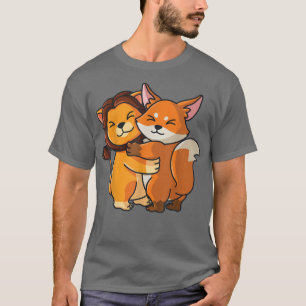 Lion and Fo Hugging Cute Kawaii Animal Lover Women T-Shirt