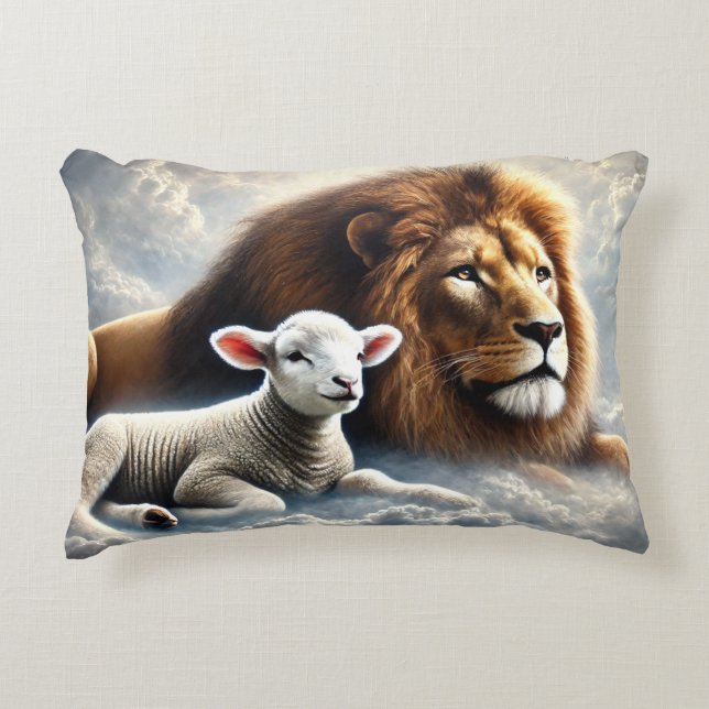 Lion and Lamb Accent Throw Pillow (Front)