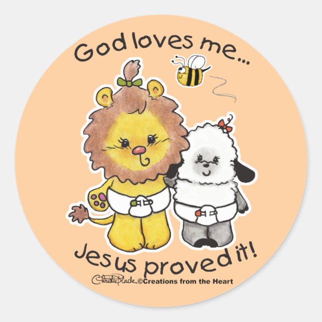 Lion and Lamb Babies Classic Round Sticker (Front)