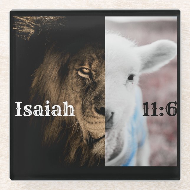 Lion and lamb Bible verse coaster (Front)