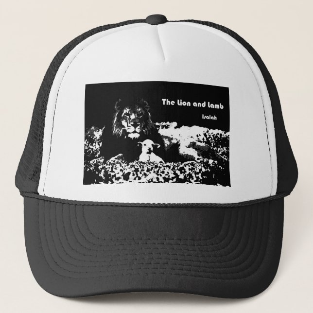 Lion and Lamb Black and White Trucker Hat (Front)