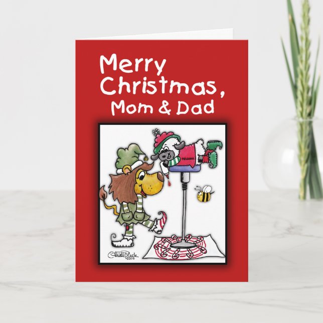 Lion and Lamb Candy Cane Makers Holiday Card (Front)