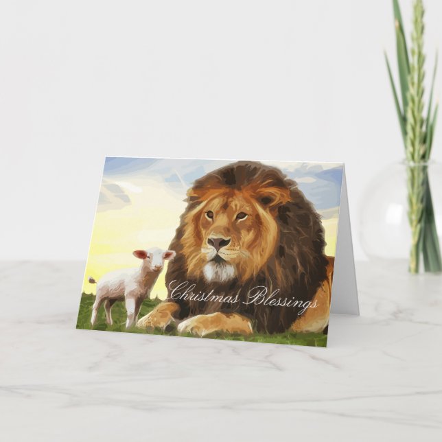 Lion and Lamb, Christmas greetings holiday card (Front)