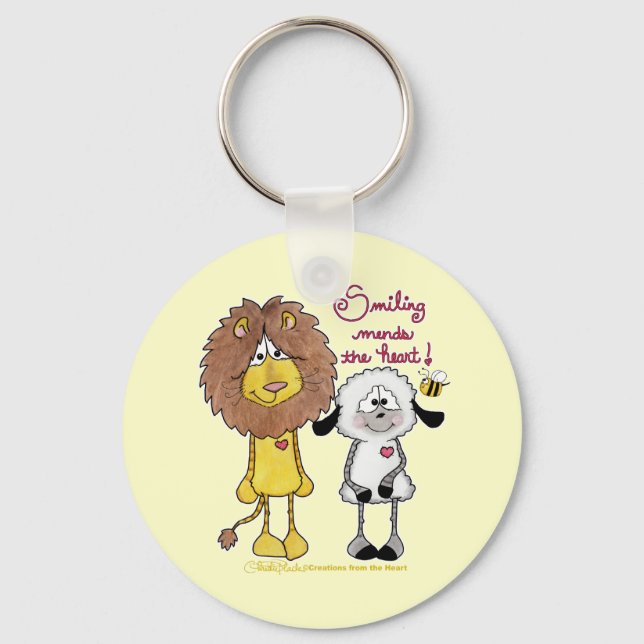 Lion and Lamb Heart Patches Key Ring (Front)