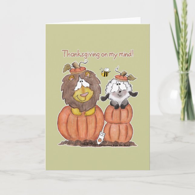 Lion and Lamb in Pumpkins Holiday Card (Front)