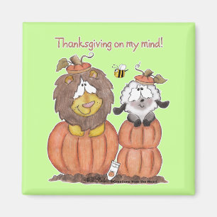 Lion and Lamb in Pumpkins Magnet