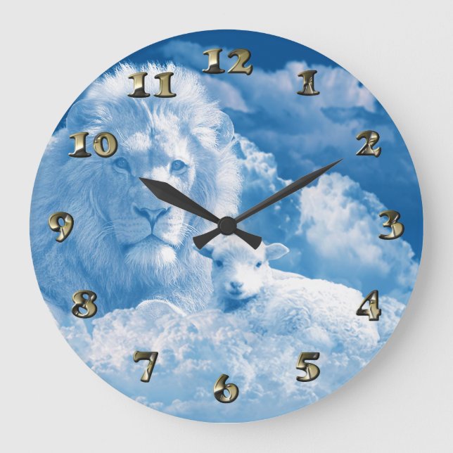 Lion and Lamb in the Clouds Large Clock (Front)