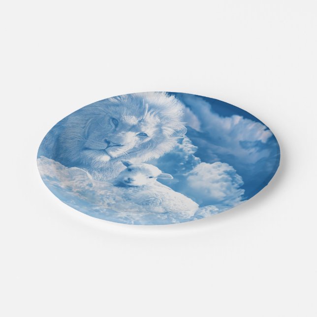 Lion and Lamb in the Clouds Paper Plate (Angled)