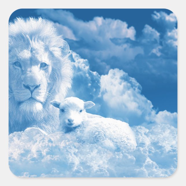 Lion and Lamb in the Clouds Square Sticker (Front)