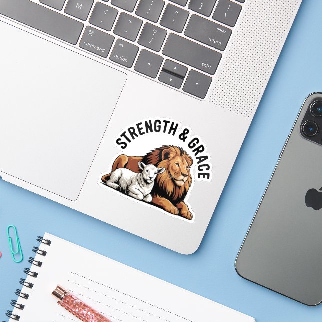  Lion and Lamb Inspirational Sticker (Laptop w/ iPhone)